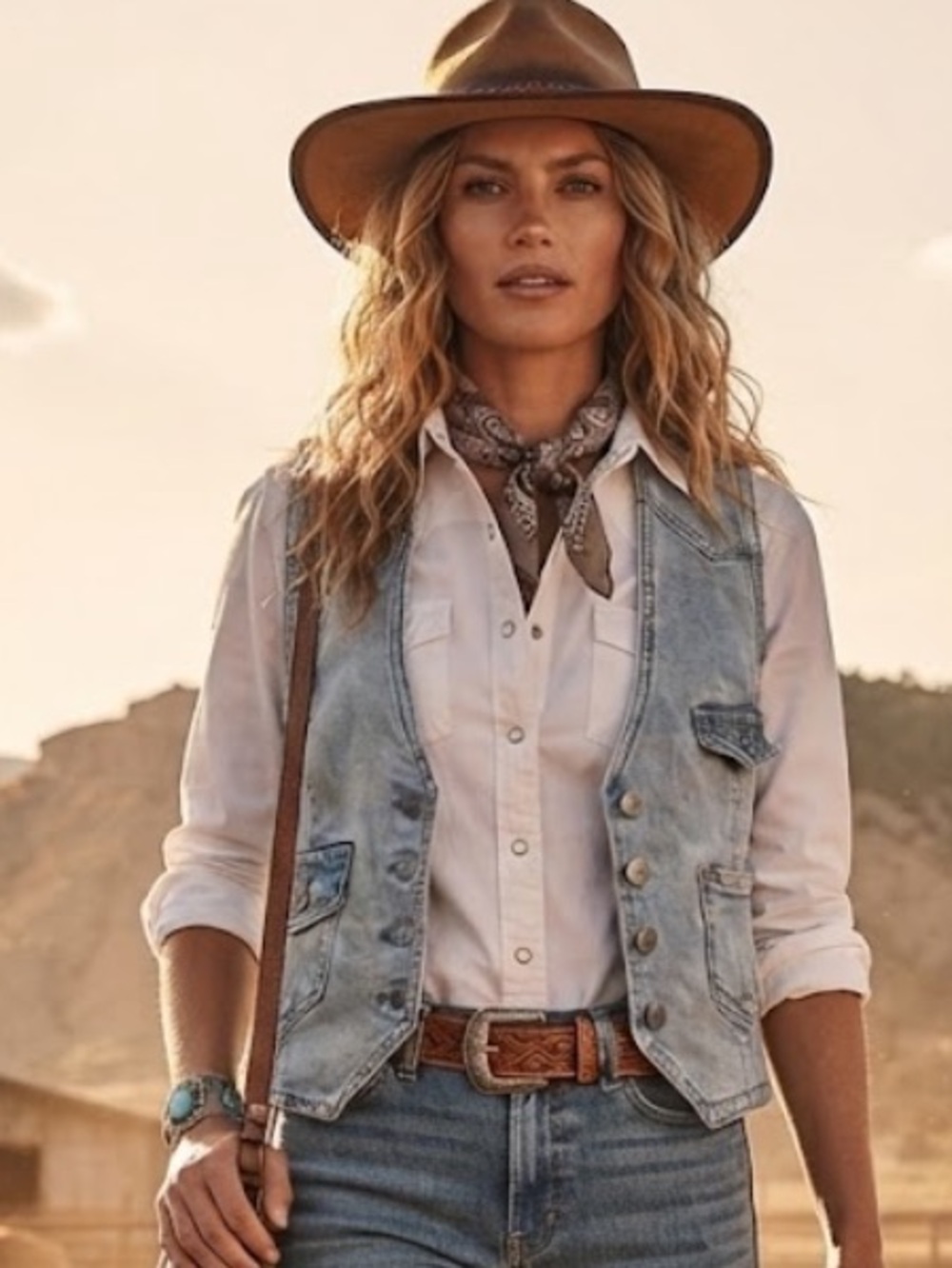 Nicole Miller Light Wash Wester Denim Cowgirl Vest Size S NWT